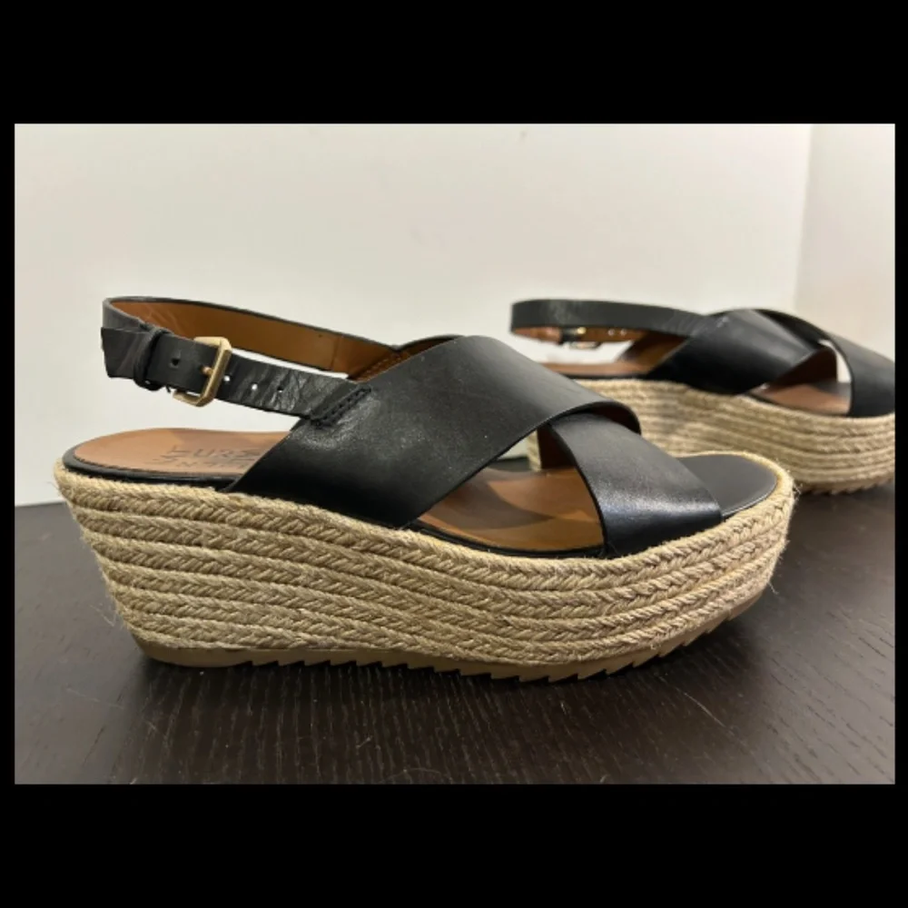 Naturalizer Oak Leather Slingback Espadrille Wedge Sandals Black Size 7.5W